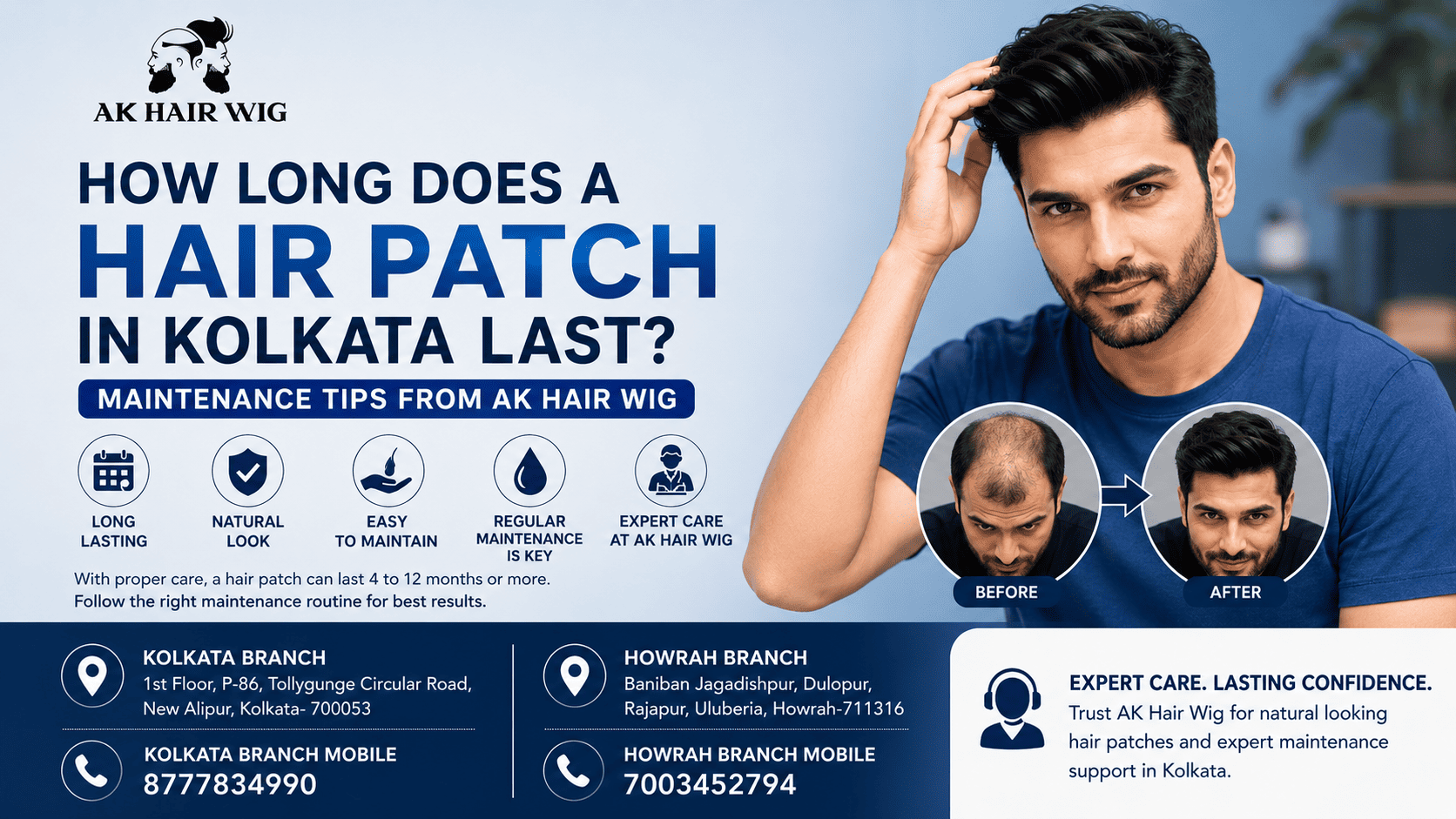 Hair Patch in Kolkata- How Long Does a Hair Patch in Kolkata Last Maintenance Tips from AK Hair Wig