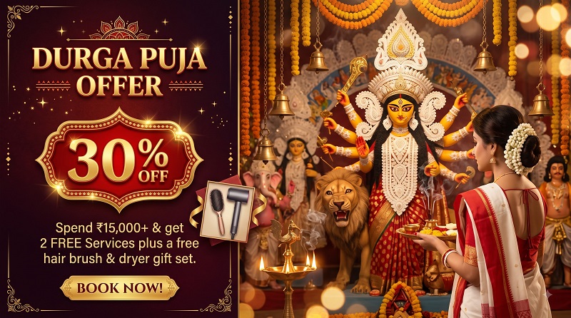 Hair Patch & Wig Durga Puja Offer 30% off + free hair brush & dryer, tariff under ₹15000.