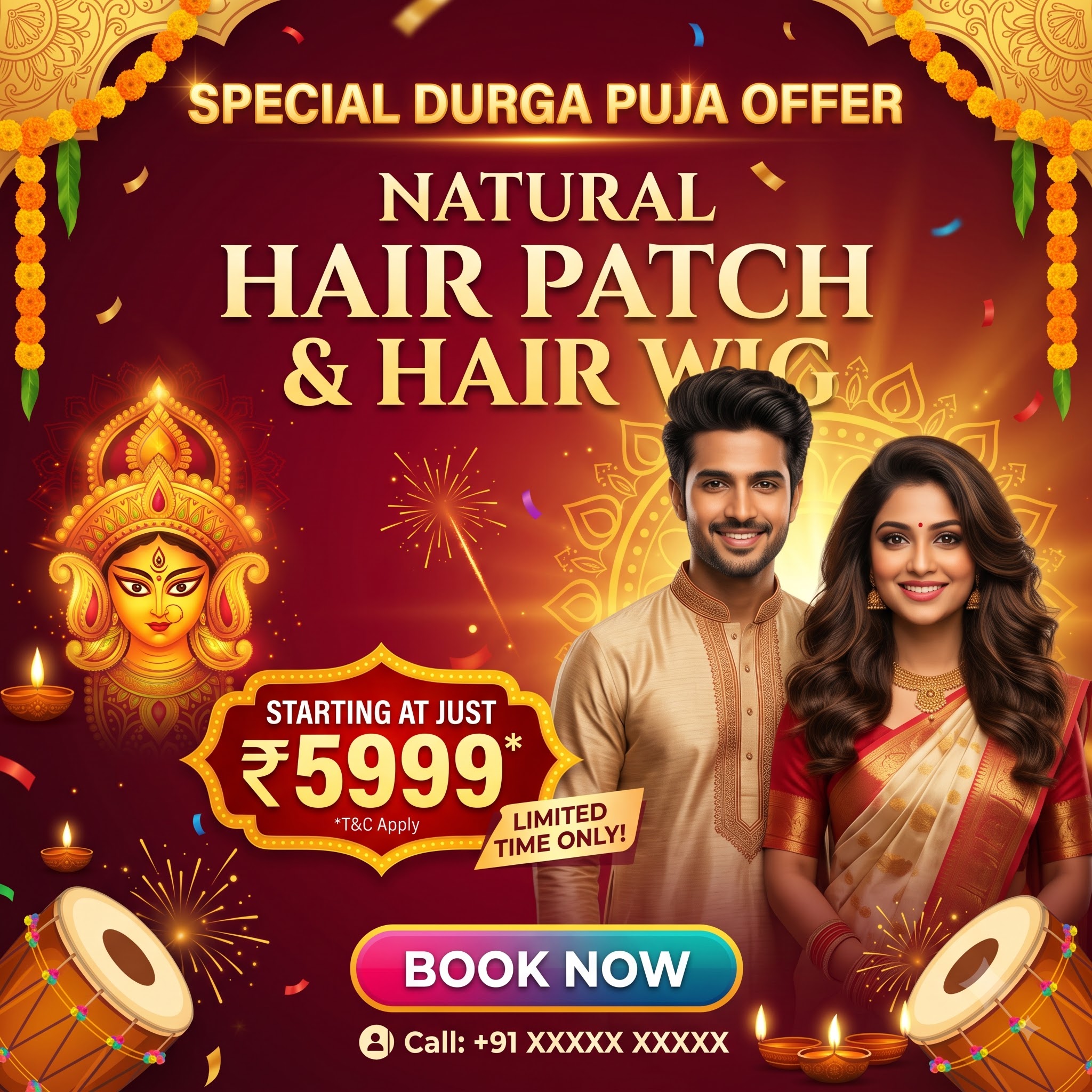Hair Patch & Wig starting at just ₹5999 — special Durga Puja offer, limited time only.